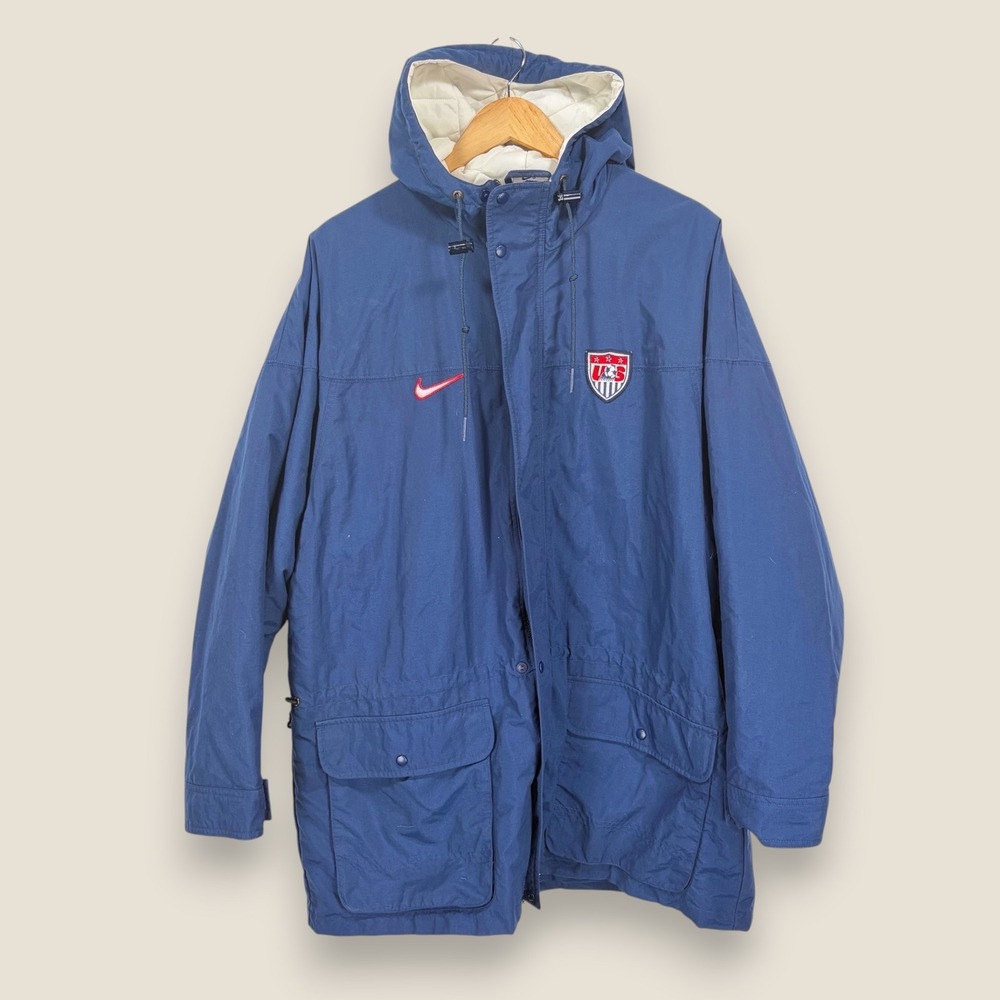 Vintage Nike US Soccer Team Field Jacket Men Large Blue Quilted Lined White Tag